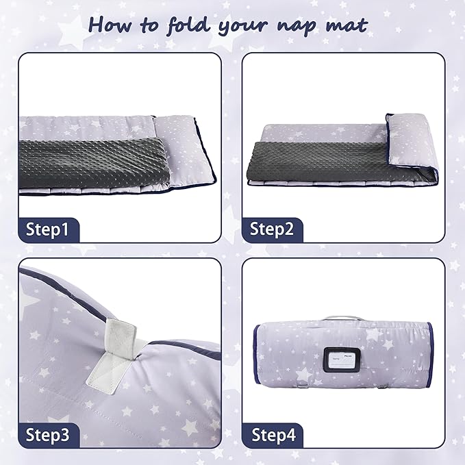 MORAIS Toddler Nap Mat with Pillow and Blanket, 52" x 20" Lightweight and Soft Nap Mat for Preschool, Daycare, Travel Sleeping Bags