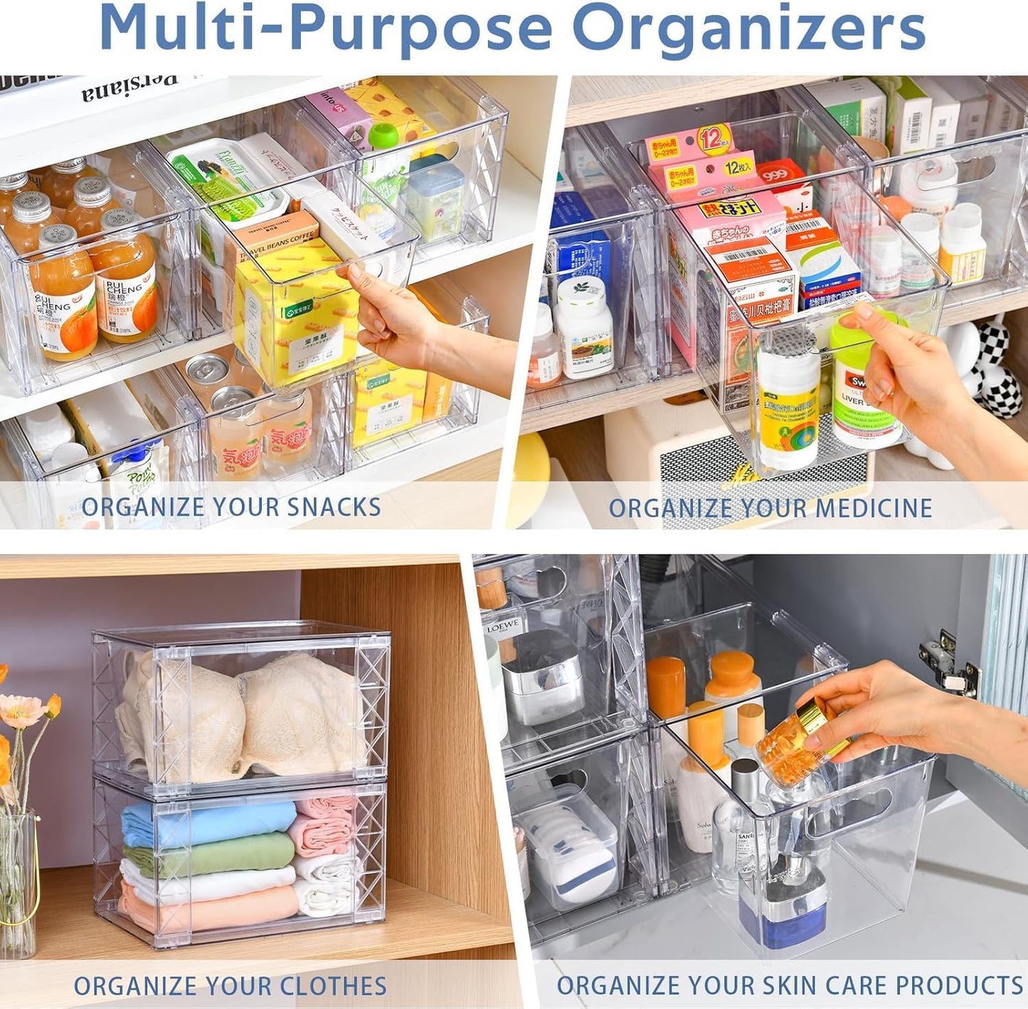 Plastic Drawers Storage, 6Pack Clear Stackable Storage Drawers, Acrylic Storage Bins with Drawers for Fridge Organizers, PlasticDrawers Stackable for Makeup Organizers Cosmetic Display, Large