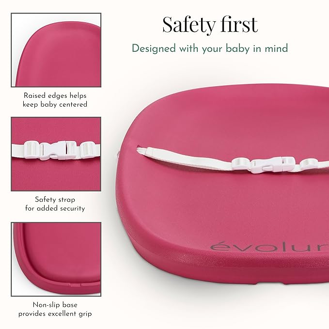 évolur Eva Baby Changing Pad, Soft, Lightweight and Portable Changing Pad, Fits All Changing Table, Waterproof Firm Padding - Fuschia Pink