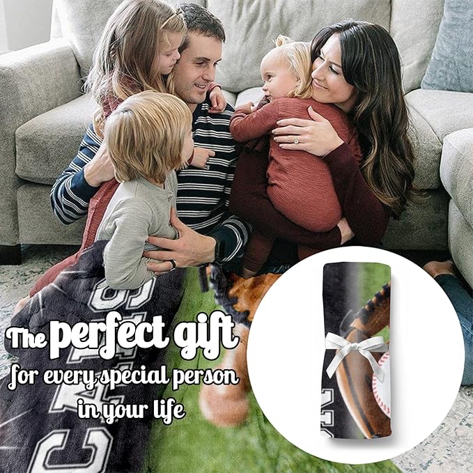 Baby Boys Personalized Baseball Blanket - Custom Name and Number - Soft Warm and Fluffy Flannel Fabric Gift for Sports Lovers 30x40inch