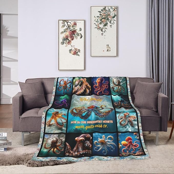 Octopus Blanket Octopus Decor Throw Blanket Super Soft Flannel Lightweight Fluffy Plush Fuzzy Fleece Ocean Blanket Gifts for Woman Girl Kids Boys for Bed Sofa Bedding 40"X50"