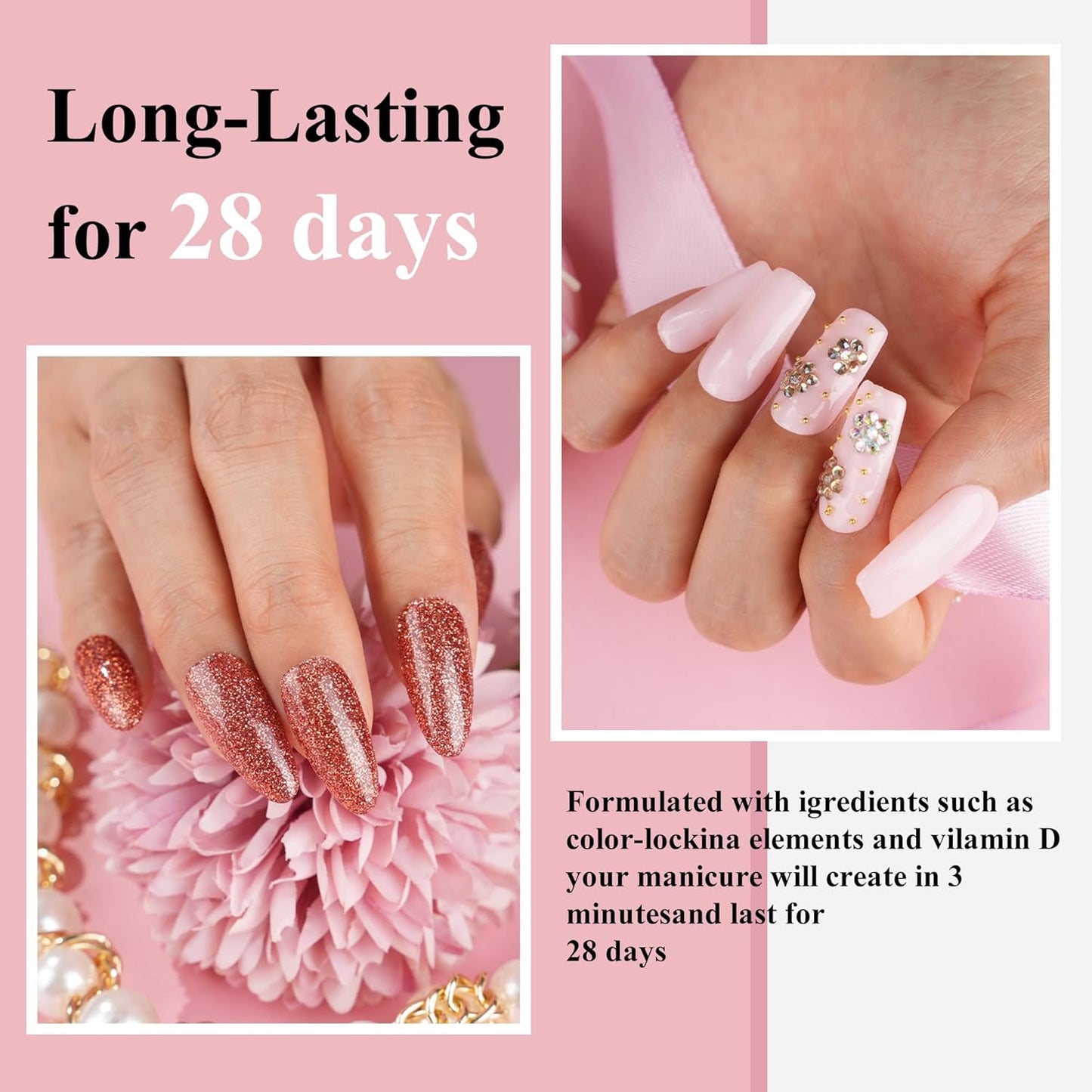 12 Pcs Dip Powder Nail Kit Starter, 6 Colors Glitter Pink Nude Sparkle Purple Dipping Powder Kit with Base & Top Coat/Activator/Brush Saver, Nail Art Dip Manicure Kits for Women