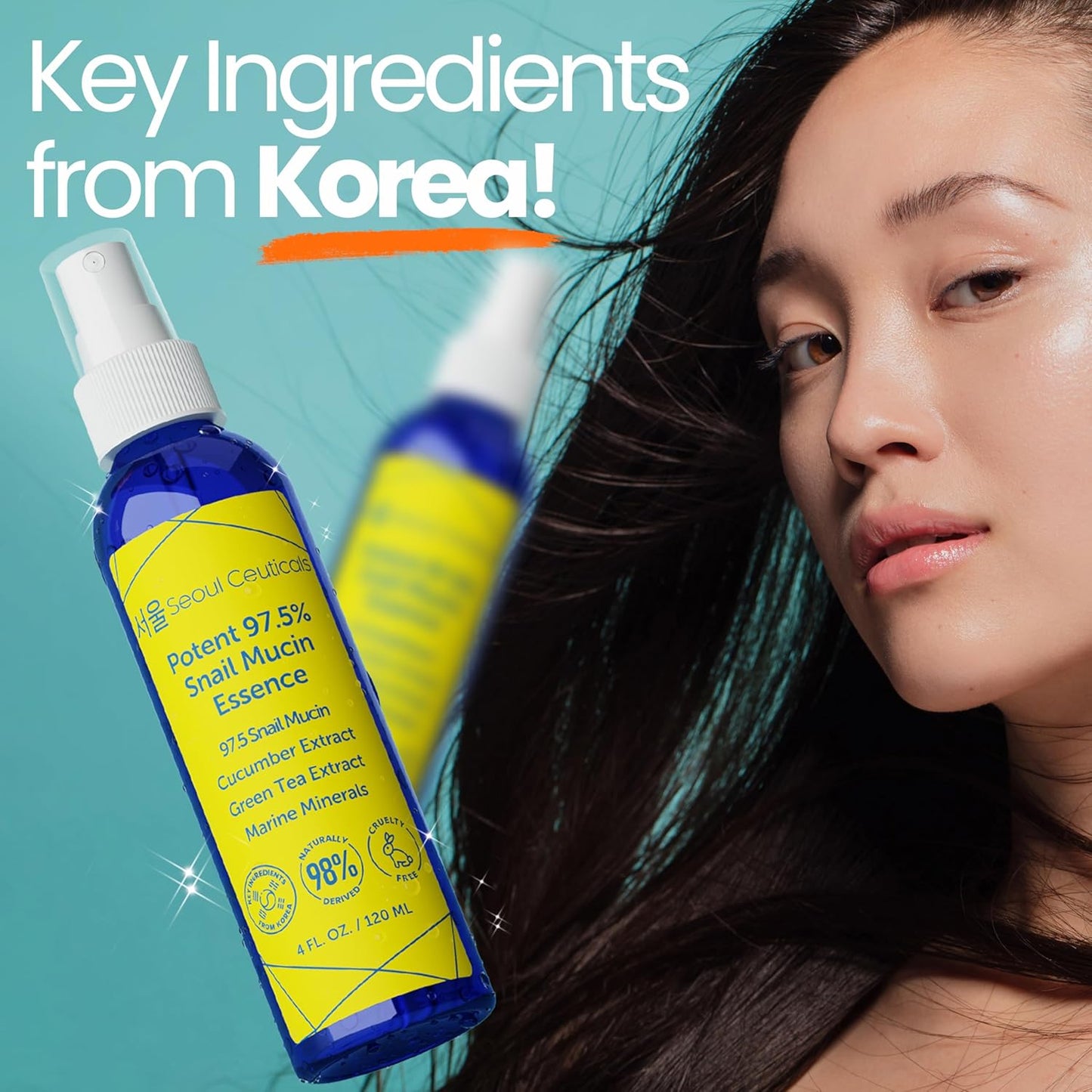 SeoulCeuticals Korean Face Mist 97.5% Snail Mucin Essence - K Beauty Skincare Facial Spray - Cucumber Extract + Marine Minerals + Green Tea + Aloe 4oz
