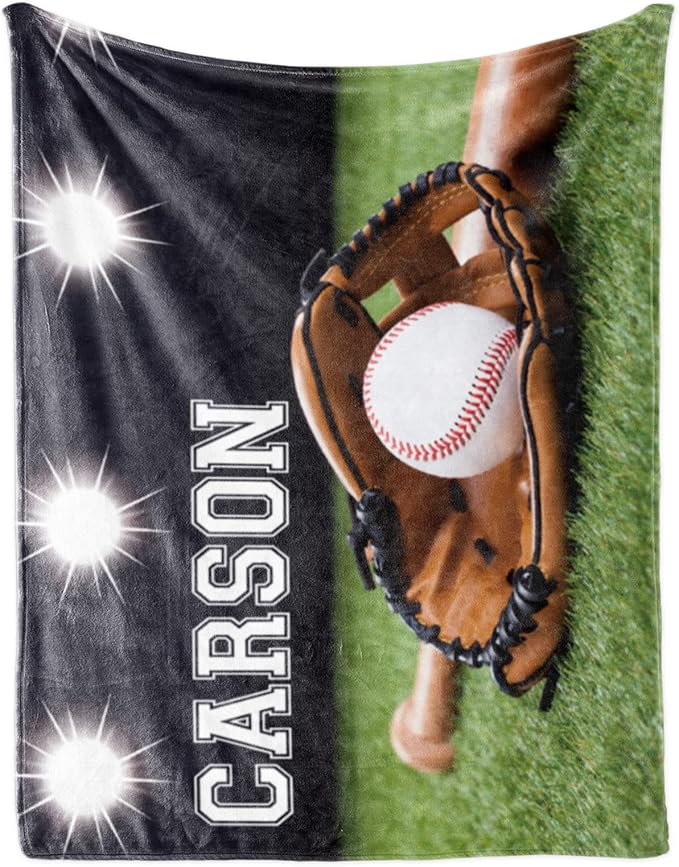 Baby Boys Personalized Baseball Blanket - Custom Name and Number - Soft Warm and Fluffy Flannel Fabric Gift for Sports Lovers 60x80inch