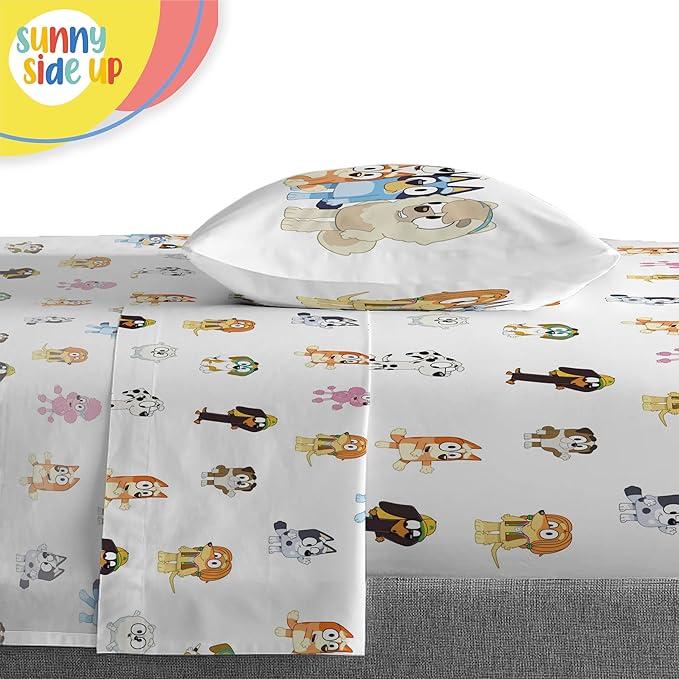 Sunny Side Up Bluey & Friends Twin Comforter Set - 5 Piece Kids Bedding Includes Comforter, Sheets & Pillow Cover - Super Soft Microfiber Bed Set