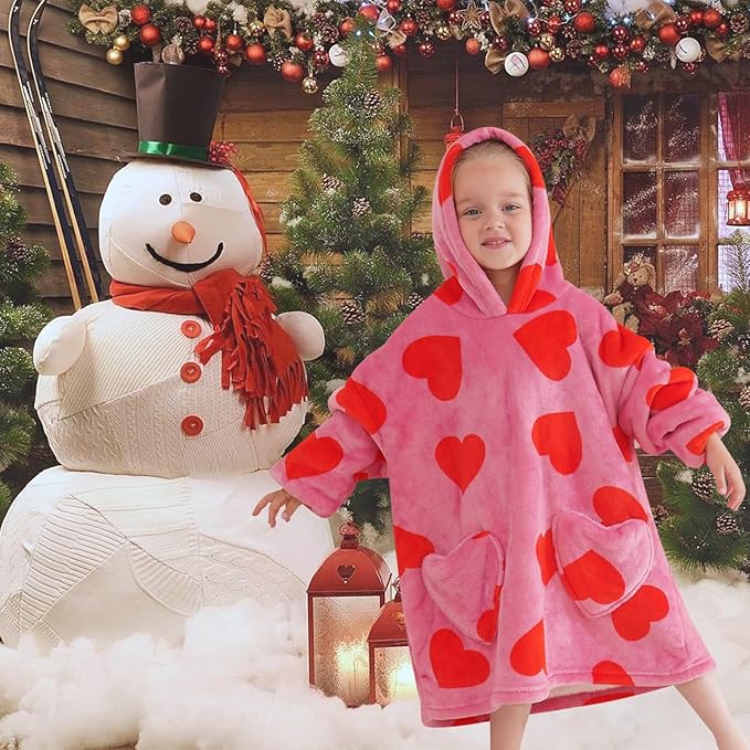 Fiosnow Love Printed Blanket Hoodies for Kids Toddler 2-6YR Oversize Wearable Blanket Hoodies for Boys Girls