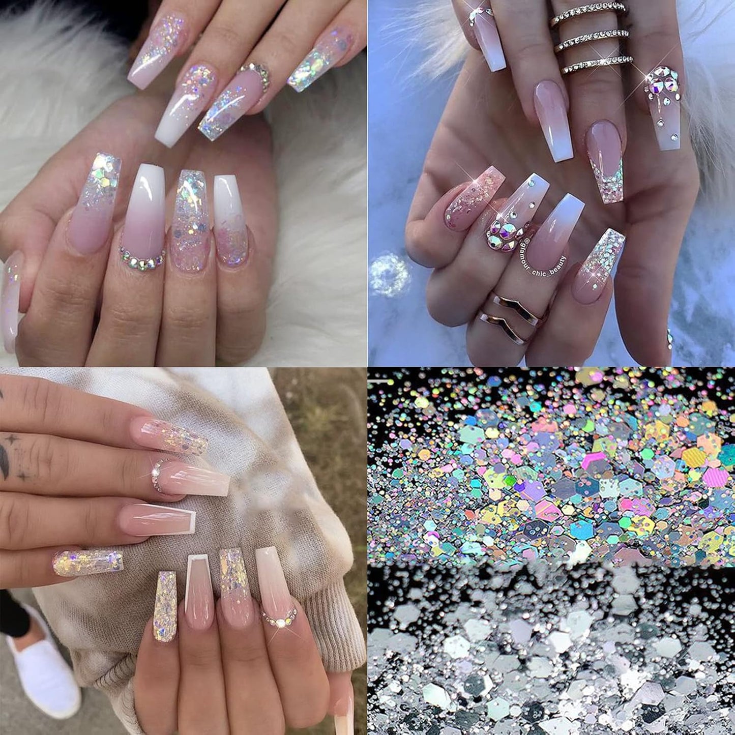 Nail Art Rhinestones Flatback Rhinestones Nail Charms Fine Glitter Supplies Mixed AB Crystals Gems Glitter Powder Luxury Design Jewelry Accessories for Women Manicure Decorations.