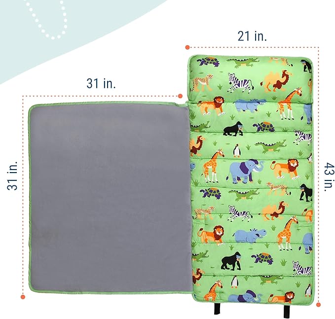 Wildkin 43-inch Kids Nap Mat – Soft Microfiber Toddler Sleeping Mat with Pillow