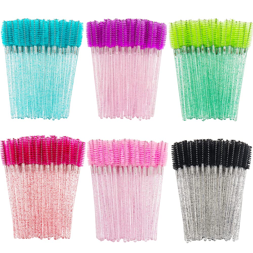 300PCS Disposable Mascara Wands Spoolie Brush Crystal Eyebrow Brushes Eyelash Extension Applicator Makeup Kits.myaokue-up (6 color-Crystal-300)