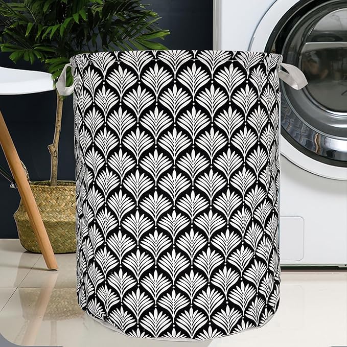 Merdes 19.7’’ Waterproof Foldable Laundry Hamper, Dirty Clothes Laundry Basket, Linen Bin Storage Organizer for Toy Collection (White leaf)