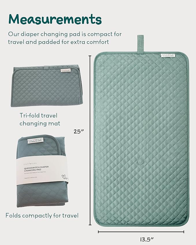 Lily Miles Baby Changing Pad Portable, Diaper Changing Mat with Magnetic Latches, Travel Pad for Diaper Bag, Baby Essentials, Wipeable & Waterproof Mat (Willow Green, Regular)