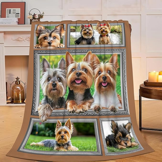 Yorkie Blanket Yorkshire Terrier Decor Throw Blanket Super Soft Flannel Lightweight Fluffy Plush Fuzzy Fleece Dog Blanket Gifts for Dog Lover Woman Girl Kids Boys for Bed Sofa Bedding 40"X50"