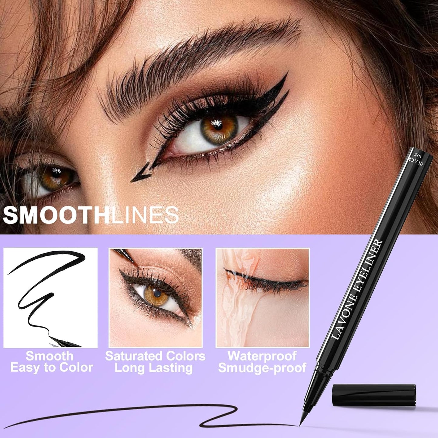 LAVONE Eyeliner Set - Waterproof Makeup Kit with Liquid Eye Liner Pencil, Gel Eyeliner and Angled Eye Liner Brush, Waterproof, Smudge Resistant, Long Lasting Formula - Black Brown