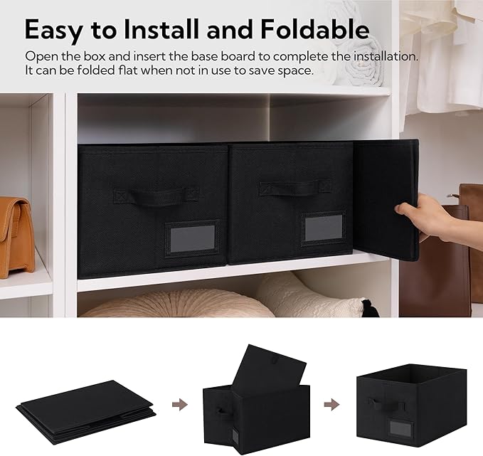 GRANNY SAYS Shelf Storage Bins, Fabric Storage Baskets for Closet and Clothes, Collapsible Storage Boxes with Handles, Decorative Storage Containers for Bedroom, Black, Large, 3-Pack