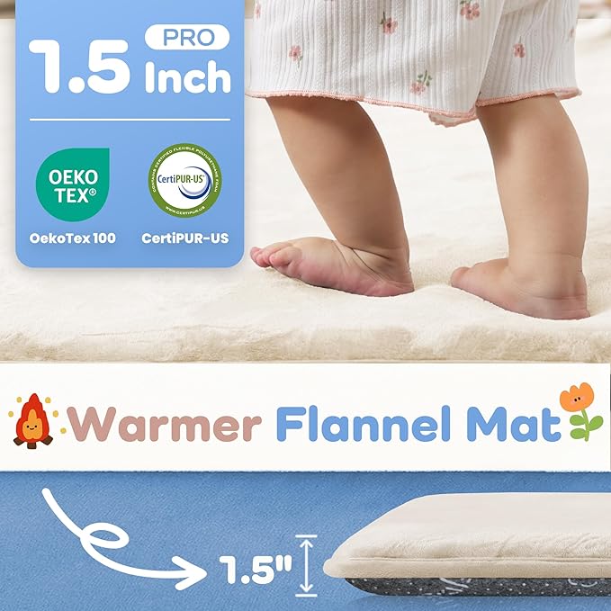 1.5" Super Thick Baby Play Mat for Floor, 79x118 Pro Soft Flannel Foam Mats for Toddler Infant Kids Crawling for Nursery Rug Playroom Living Room Waterproof Easy Care Non-Slip (Beige)