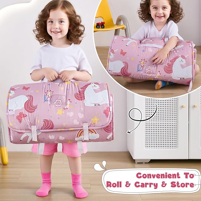 DJY Toddler Nap Mat,Kid Slumber Bag with Removable Pillow & Minky Blanket,Soft Sleeping Mat Perfect for Daycare,Preschool,Kindergarten,Travel