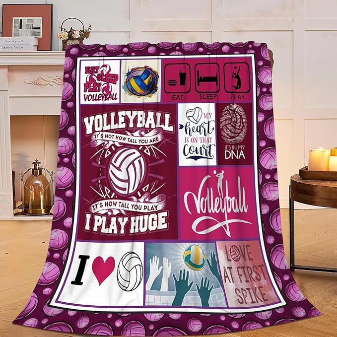 Volleyball Blanket Volleyball Decor Throw Blanket Gifts for Girl Woman Kids Super Soft Flannel Lightweight Fluffy Plush Fuzzy Fleece Sports Blanket for Bed Sofa 40"X50"
