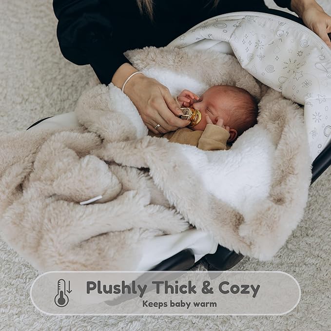 Warm Swaddle Blanket for Baby Boy or Girl, Multi Use Baby Wrap Swaddle, Ultra-Soft Fleece Interior Plush Exterior, Winter Stroller Blanket, Cold Weather Baby Swaddle (Beige, 0-6 Months)