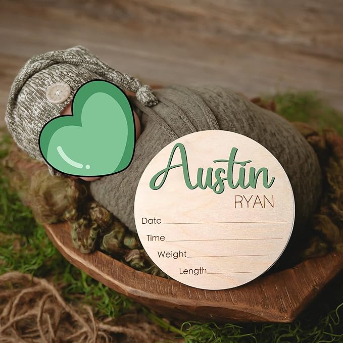 NAZENTI Personalized Baby Name Announcement Wooden Signs, Custom Birth Announcement Sign For Hospital, Baby's Arrival Gift For Decor, Birth Stat Sign, Welcome Gifts For Baby Girl Or Boy Shower