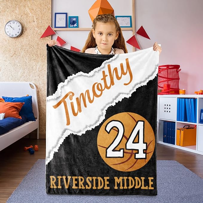Custom Kids Soft Blanket: Personalized Gift for Basketball Football Soccer Softball Lovers Name and Number - Flannel Toddler Bed Blankets (30X40inch)