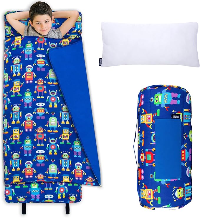Wildkin Kids Original Nap Mat – Cozy Kids Sleep Mat with Pillow, Ideal for School & Travel - Robots