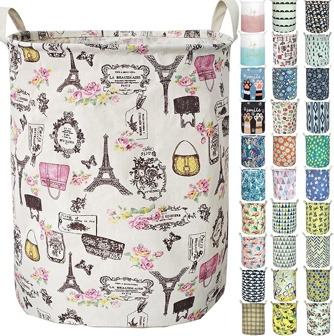 Merdes 19.7’’ Waterproof Foldable Laundry Hamper, Dirty Clothes Laundry Basket, Linen Bin Storage Organizer for Toy Collection (Paris)