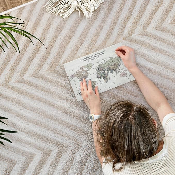 ElephantStock - Personalized Leave A Trail Iii Push Pin World Map Wall Art - Horizontal Canvas Wall Art - Living Room Wall Decor - Digital Art Map Canvas Art - White And Gray Decor - 12" x 8"