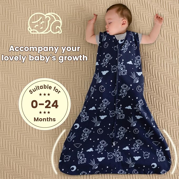 PHF Soft Baby Sleep Sack 18-24 Months 100% Organic Cotton Wearable Blanket, 2-Way Zipper 0.5 TOG Toddler Sleeping Sack 3 Pack, Comfy Sleep Bag for Baby Boys Girls, Navy Space (X-Large)