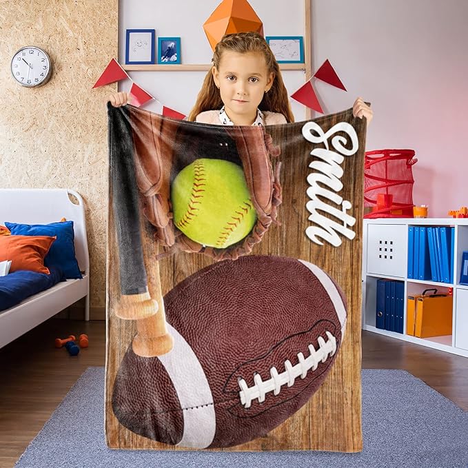 Custom Infant Softball Blanket: Personalized Name and Number Blankets for Baby Kids Boys Girls Teen Mother's Day Father's Day Birthday Easter Gifts(30"x40")