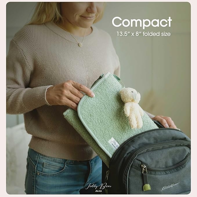 J&Joo Portable Diaper Changing Pad - Ultra Soft, Extra Padded, Waterproof Baby Changer Travel Essential, EZ Access Mesh Pockets, Gift for Baby Shower, Newborn Girls and Boys, 0-12 Months