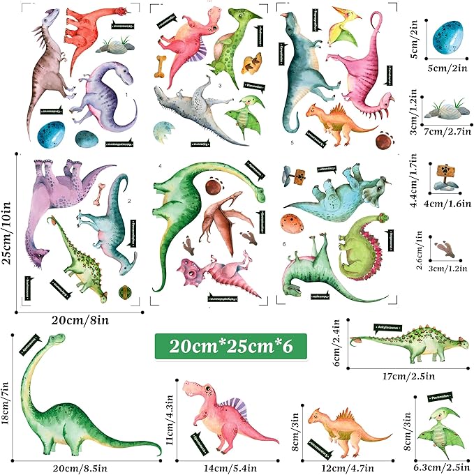 Glow in The Dark Dinosaur Wall Decals, Glowing Stickers for Ceiling, Boys Bedroom Decoration, Large Luminous Removable Dinosaur Wall Decor for Nursery, Kids Birthday Gift