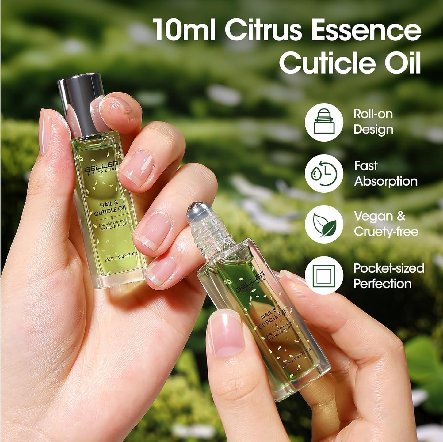 Gellen Cuticle Oil, Roll-On Nail Growth Oil, Nail Oil for Nail Growth & Repair & Strength, Green Citrus Avocado Baobab Oils Vitamin E, Nail Care for Damaged Skin & Thin Nails, Soften & Nourish Cuticle