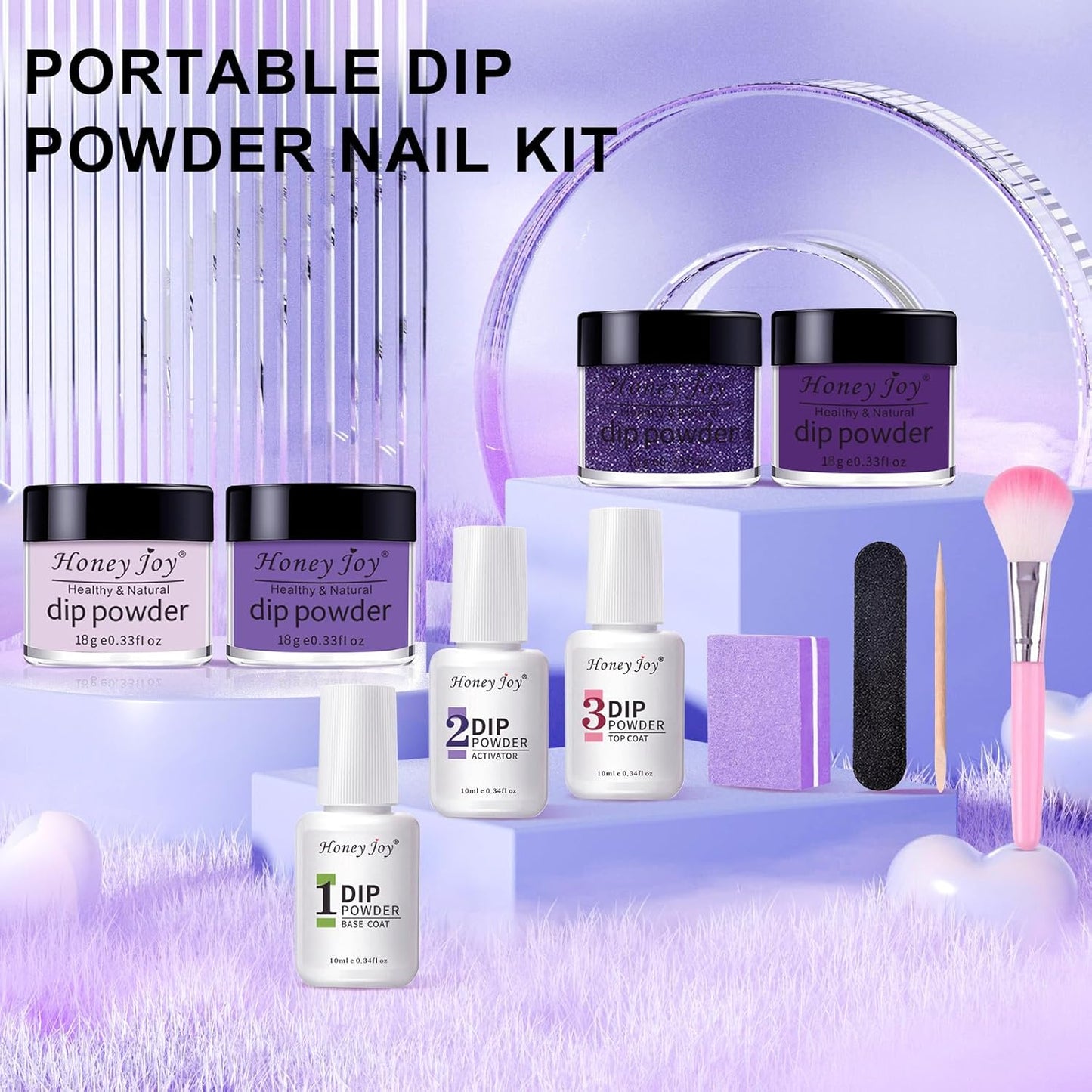 Dip Powder Nail Kit for 4 Colors System Starter Kit Acrylic Dipping System,4 PCS Dipping Powder,4 PCS 10ml Liquid Nail Kit Purple Blue Acrylic Set (Dip-7pcs-3)