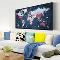 ZHAOSHOP World Map Wall Art for Living Room - Blue Wall Decor for Office - Large Framed Canvas Wall Art Ready to Hang Size 29" x 59"