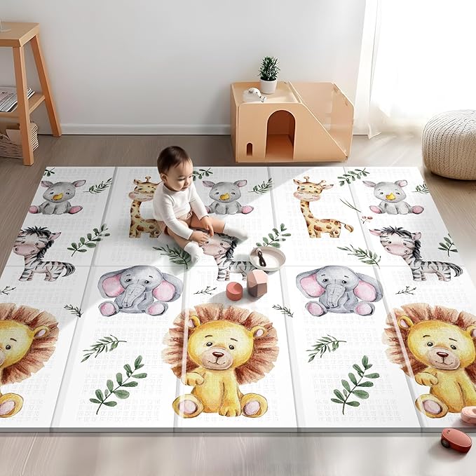 79x71 Extra Large Baby Play Mat for Floor, Foldable Foam Playmat for Babies 0-12 Months & Kids, Non-Toxic Waterproof Baby Mat for Floor, Thick Playpen Mat for Tummy Time Crawling