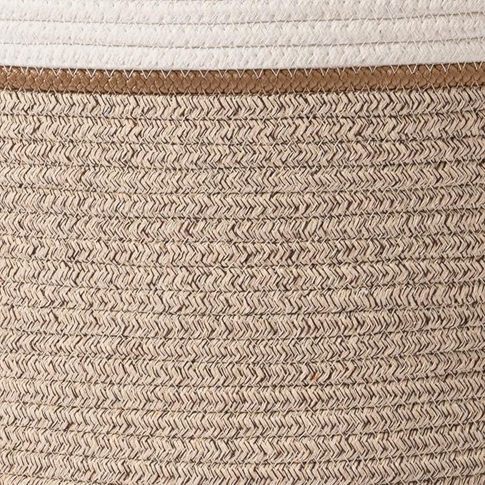 LA JOLIE MUSE Woven Basket Rope Storage Baskets - Tall Cotton Basket, Laundry Basket for Blanket, Kids Toy, Nursery Clothes Hamper Basket-S