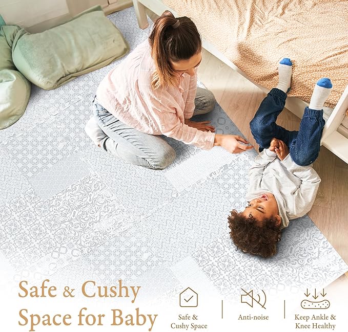 PopsyKosy Premium Baby Floor Play Mat - Thick & Cushioned 0.5 inch Playroom Foam Mat, Non-Toxic Odorless - 6 Tiles - Spacious 6x4 ft. - Stylish & Large, Waterproof for Kids & Toddlers - Totem Gray