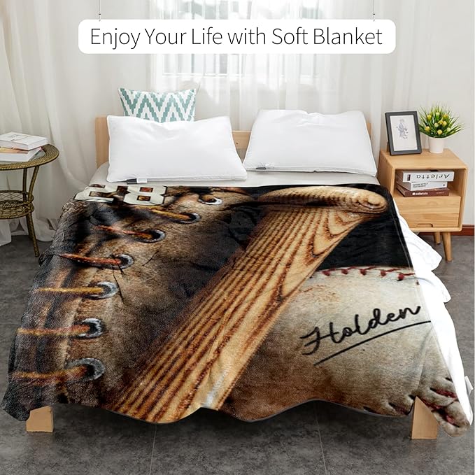 Custom Baby Soft Blanket: Personalized Bedding for Kids Baseball Ball Throw Blankets - Perfect Newborn Gift Infant Swaddling Blanket with Name 30x40inch