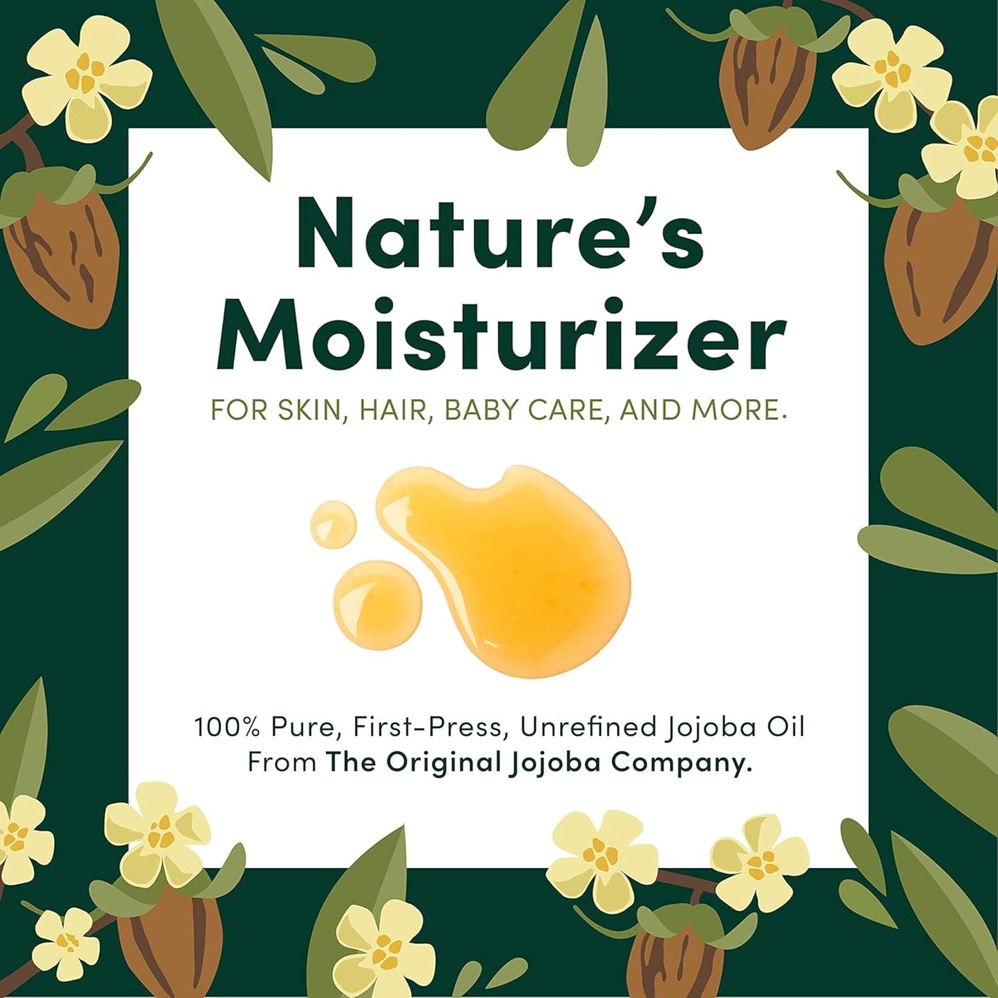 HobaCare Jojoba Oil for Hair, Skin, Face, Body, Scalp, Nails, Beard Care, Massage – 100% Pure Unrefined Natural Carrier Oil – Moisturizing, Vegan, Cruelty-Free, Hexane Free (8.45 oz)