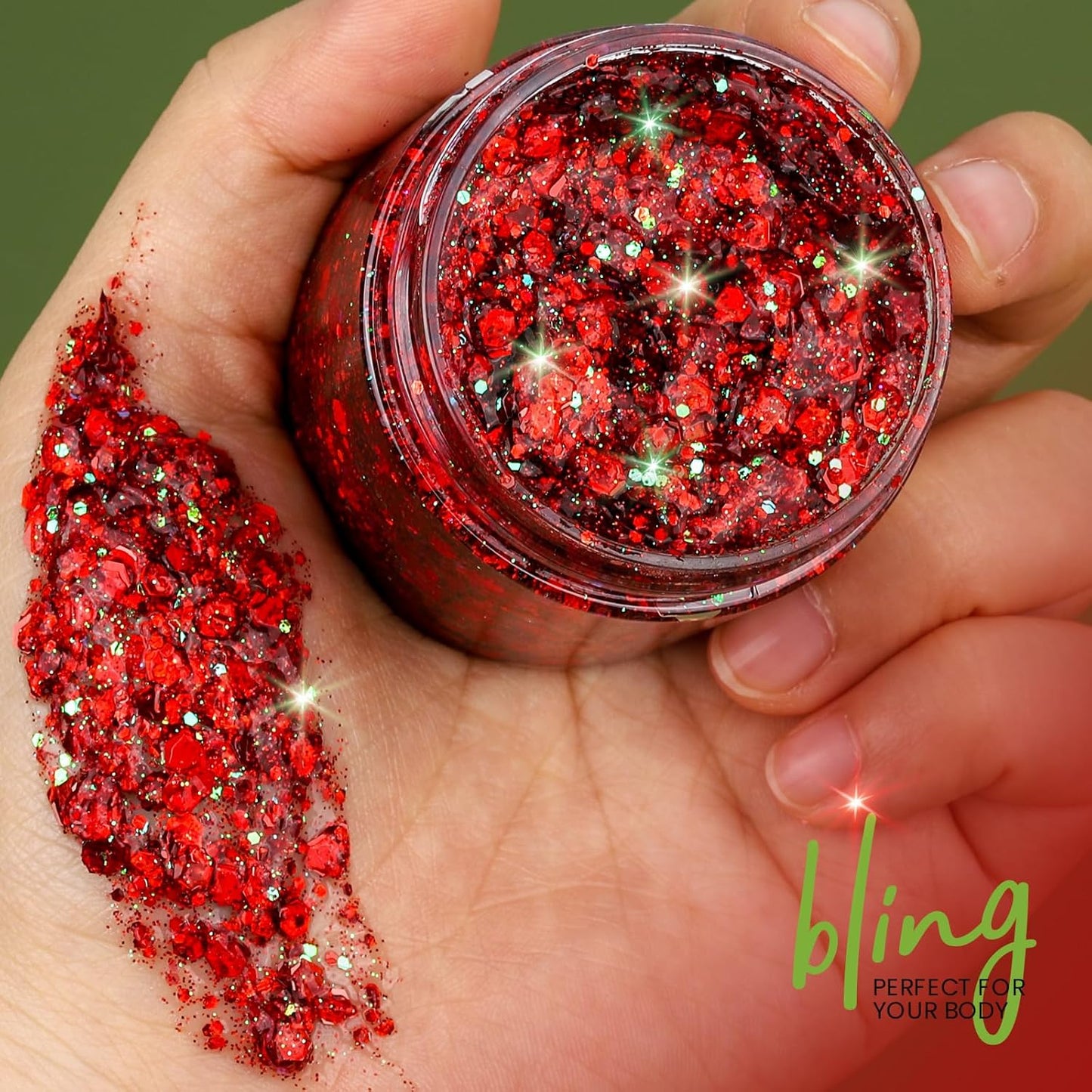 Teenitor Body Glitter, Red Body Glitter Gel, Hair Glitter, Face Glitter, 80g/2.8oz Red Glitter Gel for Face, Makeup, Hair, Eye