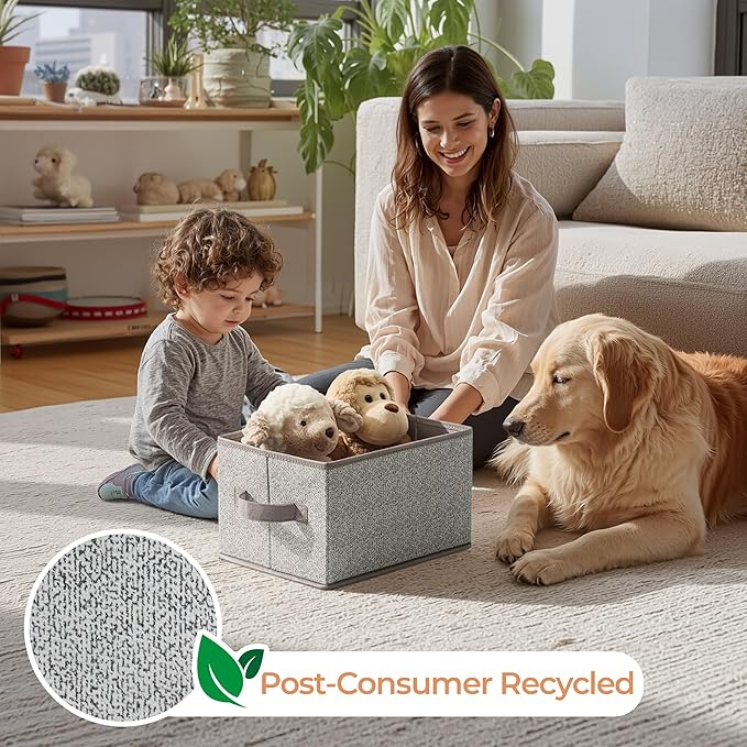 GRANNY SAYS Fabric Storage Bins, Closet Storage Bins for Shelves, Storage Basket with Handles, Collapsible Storage Boxes, Decorative Containers for Living Room Bookshelf, Gray, Medium, 3-Pack