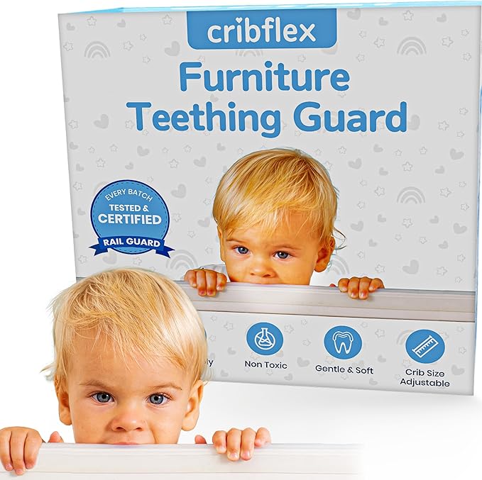 Crib Rail Covers for Teething Furniture Edge Protector for Baby - Plastic Crib Protector from Chewing - CPC Certified, CPSC Tested, LFGB Food Grade - Silicone Like TPE - Patent Pending