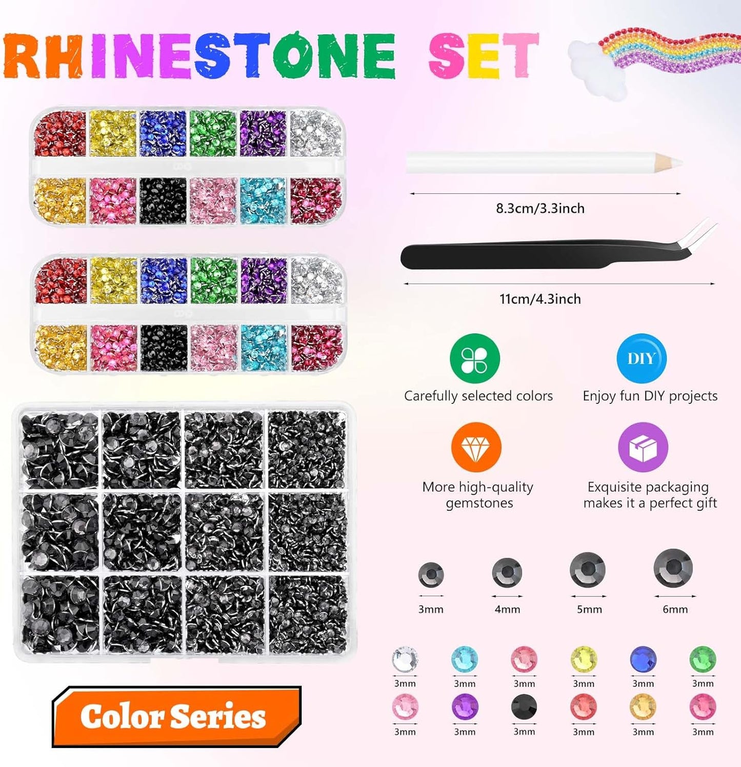 Morcheiong 17000Pcs Resin Rhinestones Colorful Flatback Crystals Diamond Includes Tweezers and Pickup Pen Suitable for Crafting DIY Nail Art Makeup Wedding Dress Clothing Mug