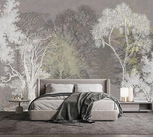 -Hand-Painted Wood Bedroom Wallpaper XT21 M 140" x 91"