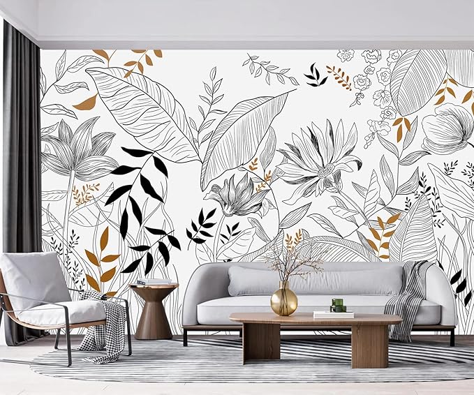 -Hand-Painted Flower Plant Fabric Wallpaper Simple Art Living Room 100" x 65" (Not Peel and Stick)