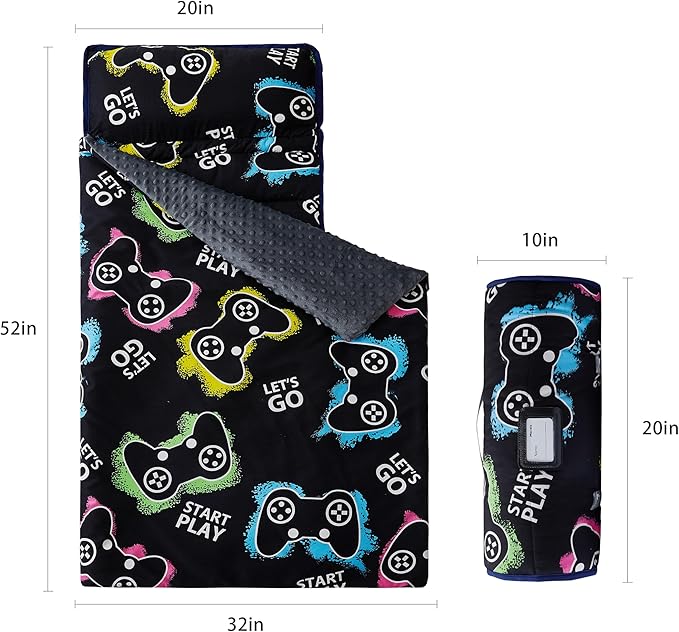 MORAIS Toddler Nap Mat with Pillow and Blanket, 52" x 20" Lightweight and Soft Nap Mat for Preschool, Daycare, Travel Sleeping Bags