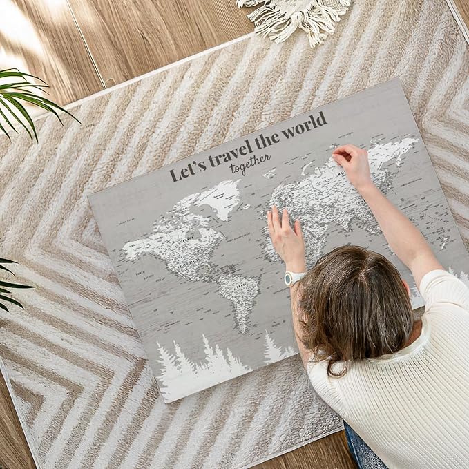 ElephantStock - Let's Travel II Push Pin World Map Wall Art - Horizontal Canvas Wall Art - Living Room Wall Decor - Digital Art Map Canvas Art - Gray And White Decor - 36" x 24"