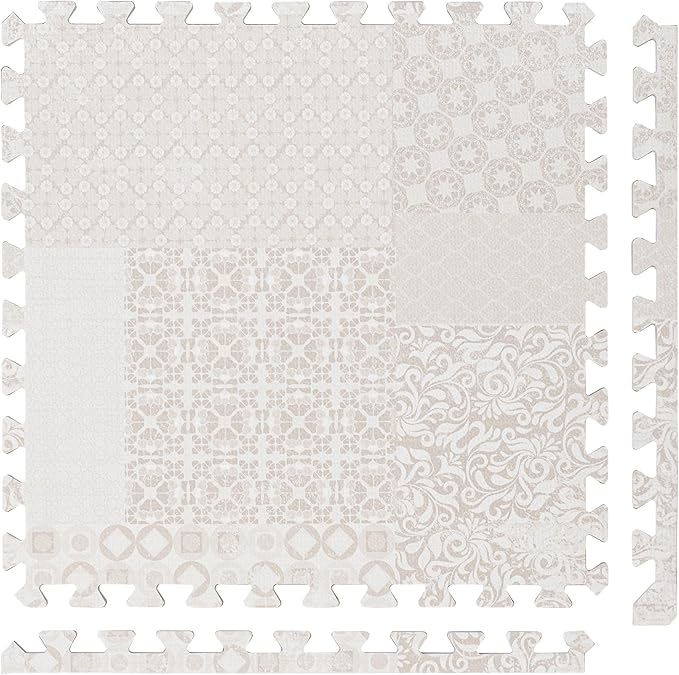 PopsyKosy Premium Baby Floor Play Mat - Thick & Cushioned 0.5 inch Playroom Foam Mat, Non-Toxic Odorless - 6 Tiles - Spacious 6x4 ft. - Stylish & Large, Waterproof for Kids & Toddlers - Totem Beige