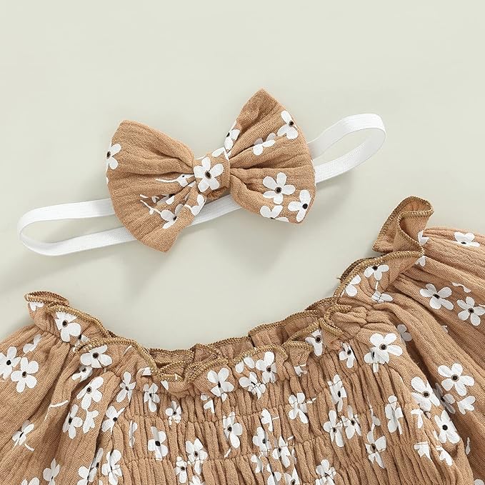 2pcs Infant Baby Girls Romper Dress Headband Long Sleeve Clothing Flowers Newborn Boho Girl Outfit Jumpsuit Clothes