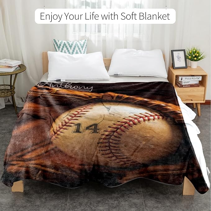 Custom Baby Soft Blanket: Personalized Bedding for Kids Softball Ball Throw Blankets - Perfect Newborn Gift Infant Swaddling Blanket with Name 30x40inch
